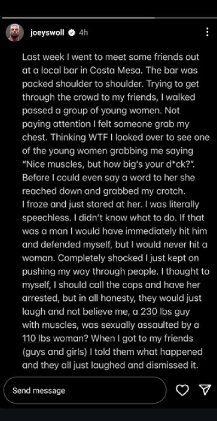 Joey Swoll Recounts Harrowing Experience Of Being Harassed By A Woman At A Bar, Then Deletes Post