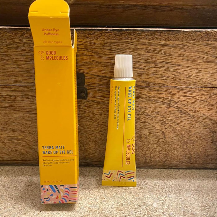 Yellow tube of Good Molecules eye gel, a cheerful Mother’s Day gift option under $20.