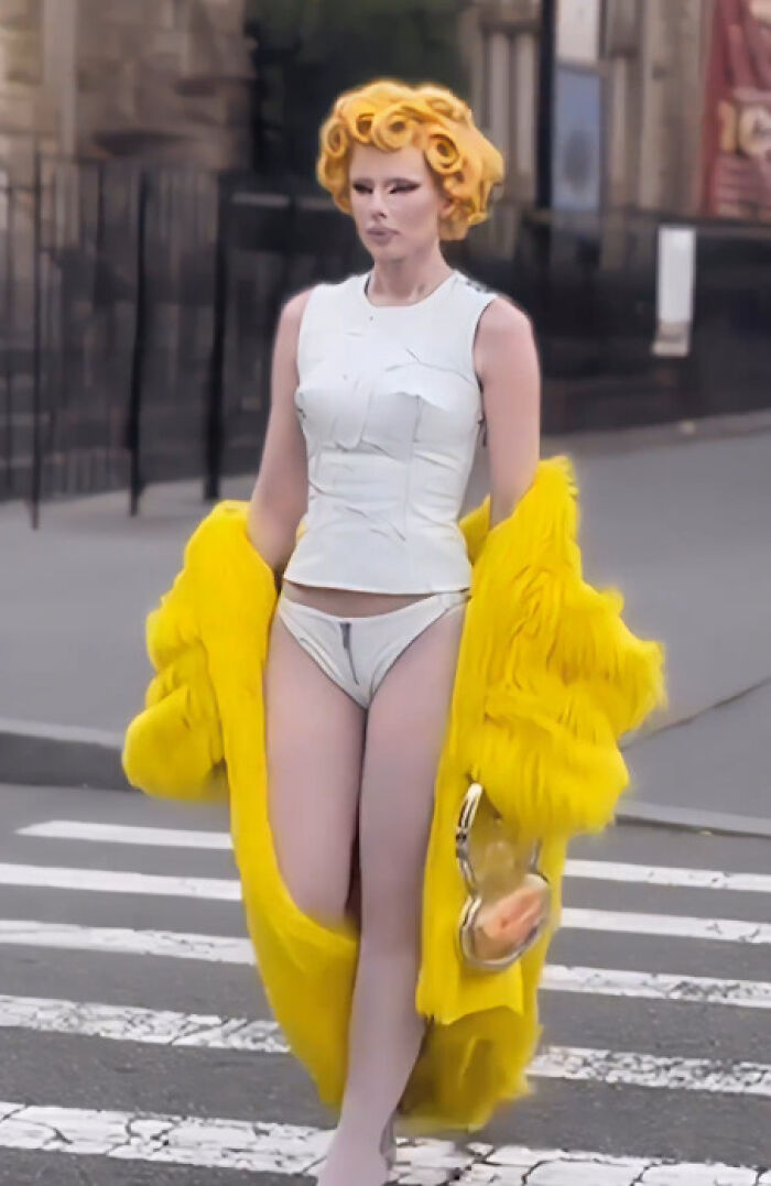 Julia Fox Ditches Pants And Rocks Mac and Cheese Hair Color In New Velveeta-Inspired Look