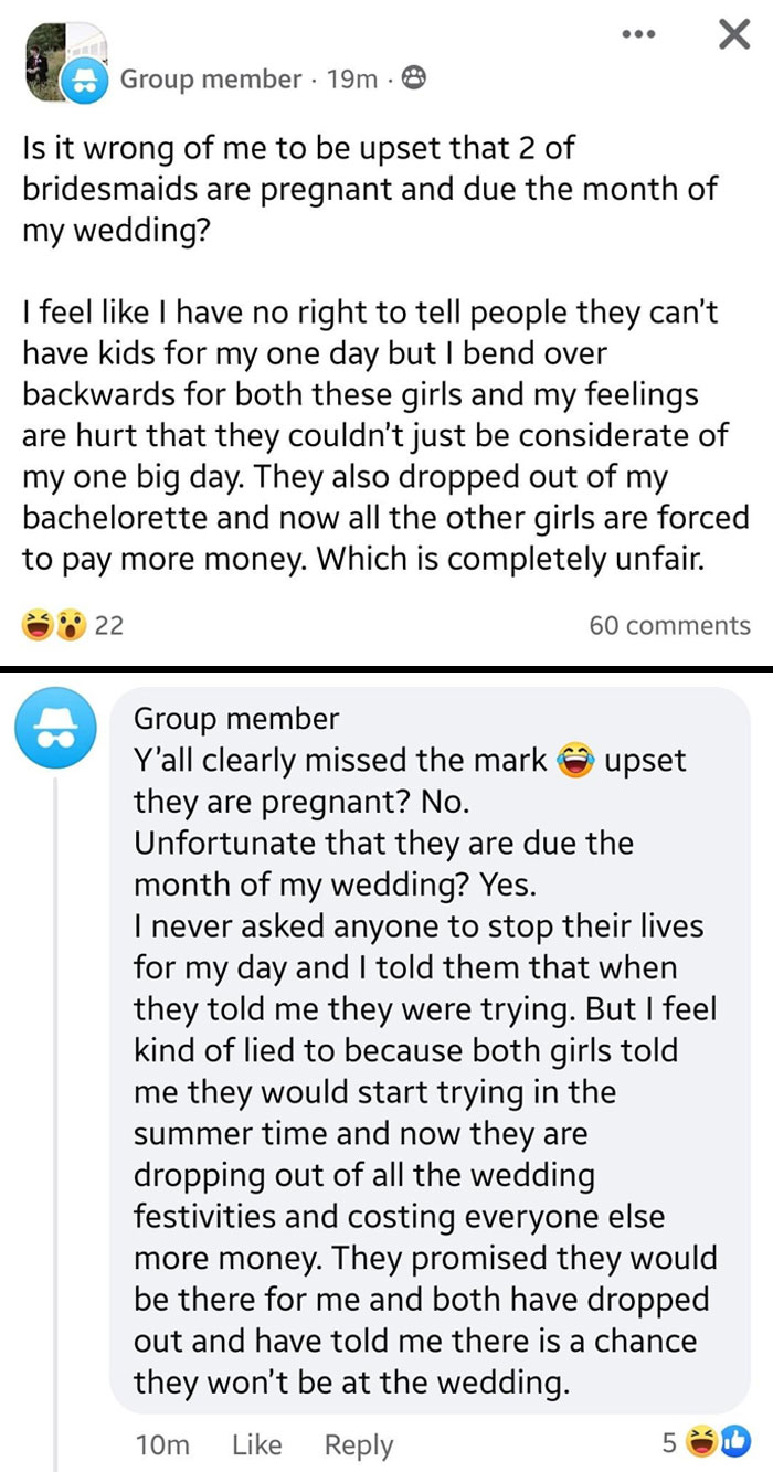 Bride Is Appalled That Her Bridesmaids Were Inconsiderate Enough To Get Pregnant