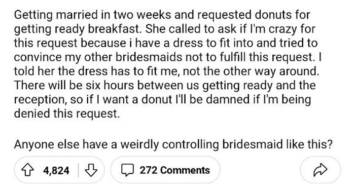 Shaming My Bridesmaid For Shaming My Eating Habits