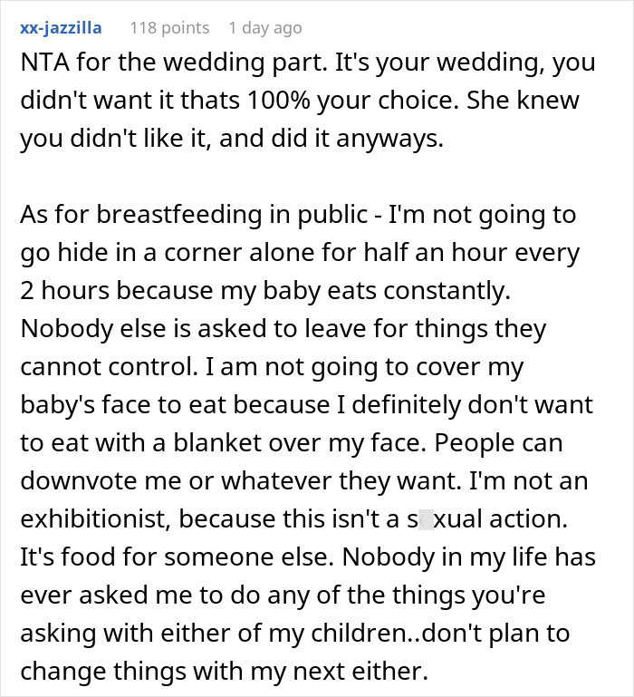 Bride Dislikes Sister's 'Exhibitionism' While Breastfeeding, Seats Her Aside At The Ceremony Bride Dislikes Sister's 'Exhibitionism' While Breastfeeding, Seats Her Aside At The Ceremony