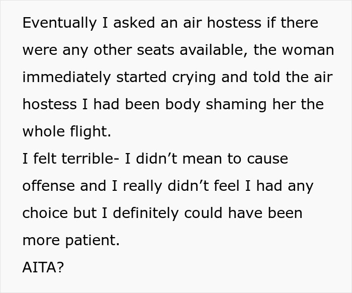 Person Gets Trapped By A Plus-Size Woman On A Flight, Makes Her Cry After Asking To Switch Seats - 13