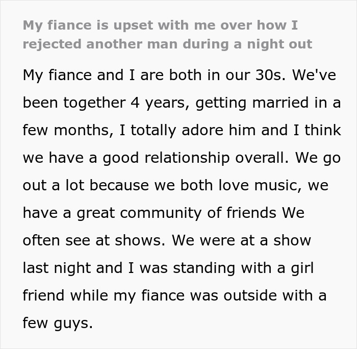 Man Chews Out Fiancé For How She Rejected A Random Dude At A Show, She Seeks Perspective Man Chews Out Fiancé For How She Rejected A Random Dude At A Show, She Seeks Perspective