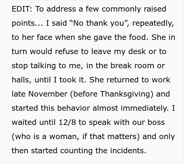 Woman Left In Tears After Coworker Demands She Stop Feeding Him - 27