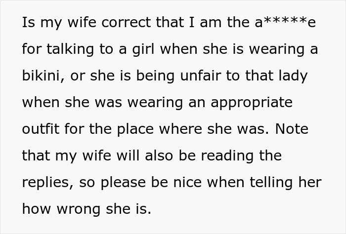 Text message showing a husband questioning if his wife is correct in their argument about his behavior and outfit appropriateness.