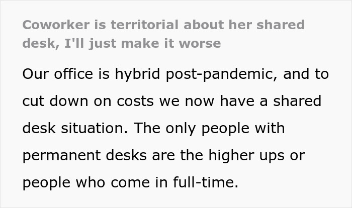 Person Gets Revenge On Office 'Karen' Who Complained People Were Using 'Her' Shared Desk