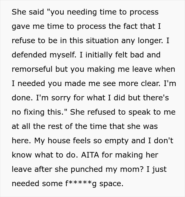 Woman handing husband divorce papers after long conflict involving insults from his mom and family tension.