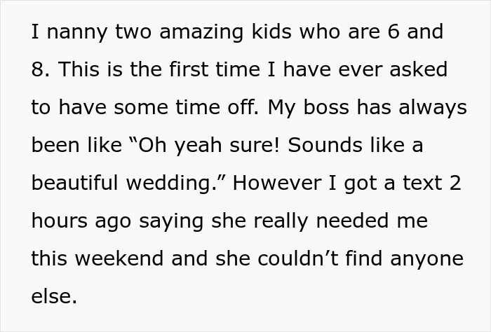 “Suck It Up”: Nanny Confronts Mom After Being Forced To Miss Sister’s Wedding - 3