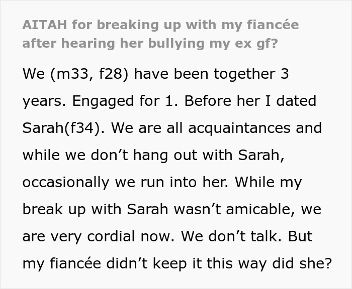 Man Asks If He&rsquo;s A Jerk To Break Up With Fianc&eacute;e Over Her Comments To His Ex, Splits The Internet