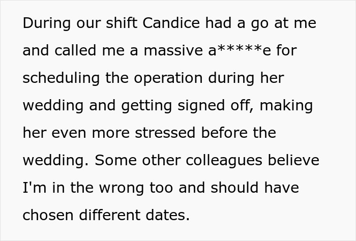 Bride Furious After Her Time Off Was Canceled Due To Coworker’s Surgery - 9