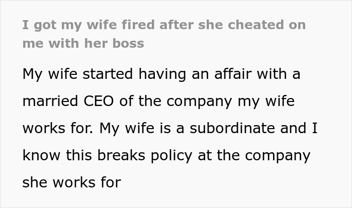 Man Learns About Wife’s Affair With Her CEO, Gets Her Fired And Leaves Her With Nothing - 2