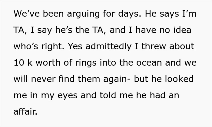 "My Husband's Jaw Hit The Floor": Wife Throws Rings In The Ocean After Husband's Cruel 'Prank' "My Husband's Jaw Hit The Floor": Wife Throws Rings In The Ocean After Husband's Cruel 'Prank'