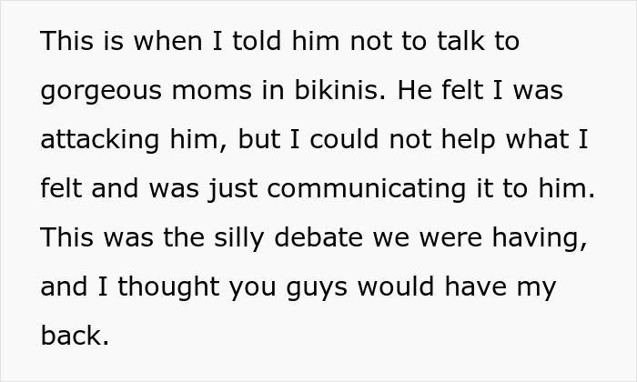 Text from a woman sharing a relationship argument about trust, highlighting a husband's online post and a reality check.