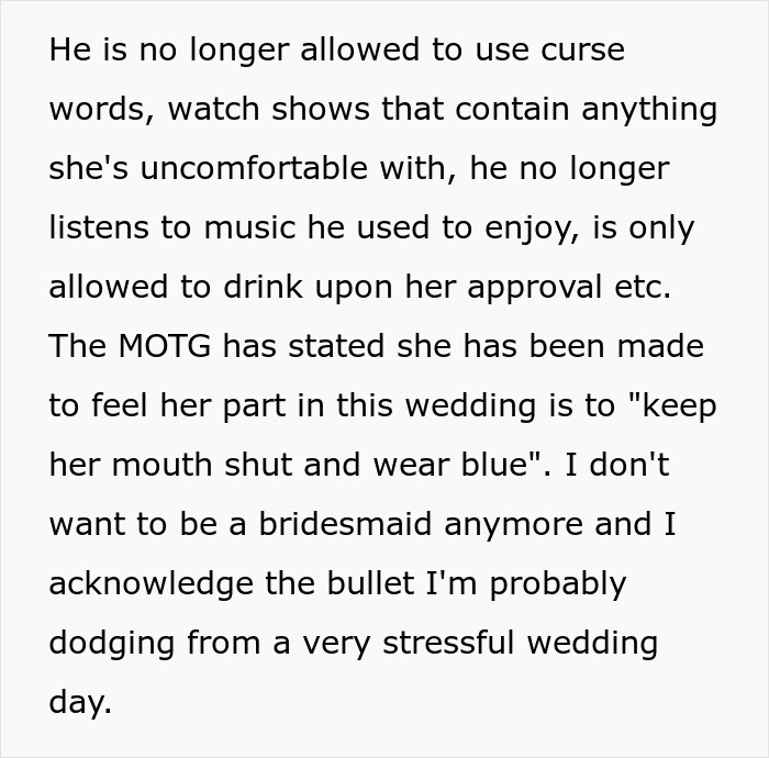 Woman Upset She Can’t Be A Bridesmaid Because Of Bride’s OCD, Splits The Internet - 12