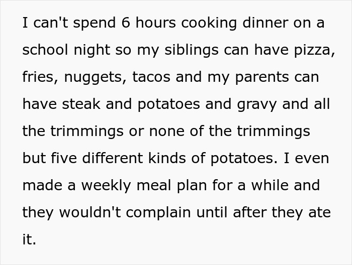 Teen Can't Keep Up With Family's Food Preferences, Starts Cooking Only For Himself, It Angers Family