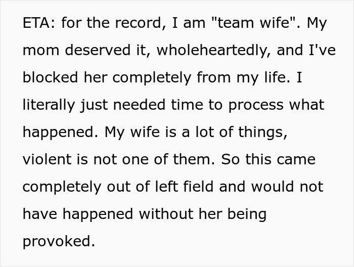 Woman handing husband divorce papers after ignoring insults from his mom for too long in tense moment.