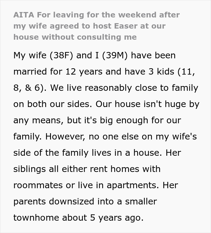 Husband Is Fed Up With Hosting Holidays For Wife's Fam, Ends Up Leaving Her Alone For Easter - 2