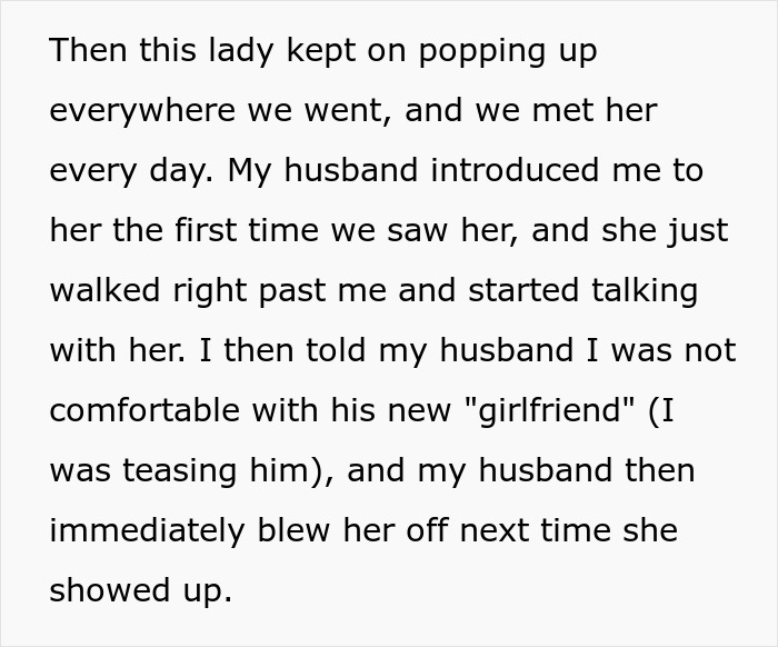 Text excerpt showing a woman&rsquo;s story involving her husband and a repeated encounter with another lady.