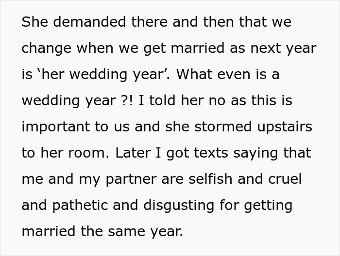 Woman Is Confused After Bridezilla Forbids Her From Getting Married During Her “Wedding Year” - 6