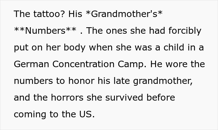 Text about a machinist's tattoo of his grandmother's concentration camp numbers in remembrance. - 8
