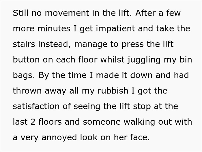Person Forced To Take The Stairs As Neighbors Hold Up Lift, Makes Sure They Regret It