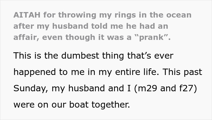 "My Husband's Jaw Hit The Floor": Wife Throws Rings In The Ocean After Husband's Cruel 'Prank' "My Husband's Jaw Hit The Floor": Wife Throws Rings In The Ocean After Husband's Cruel 'Prank'