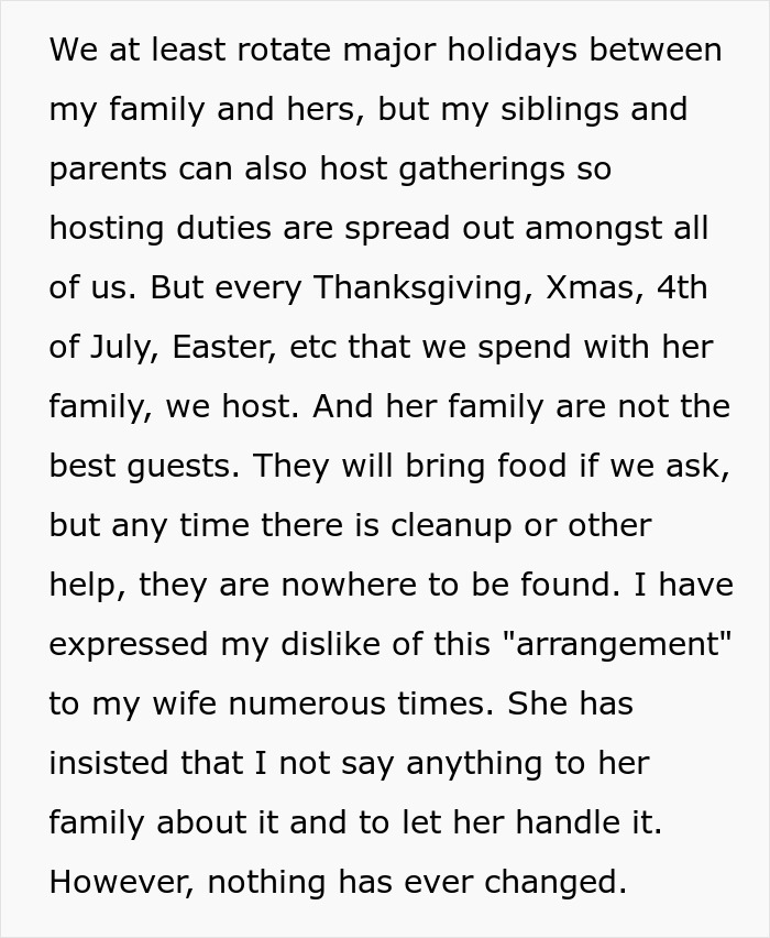 Husband Is Fed Up With Hosting Holidays For Wife's Fam, Ends Up Leaving Her Alone For Easter - 4