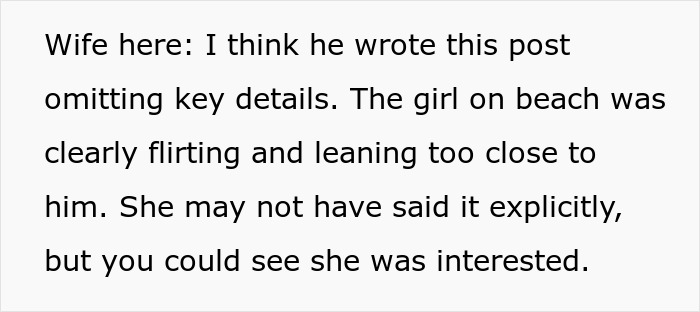 Text excerpt from a woman&rsquo;s argument about a post, illustrating a reality check in a couple&rsquo;s online debate.