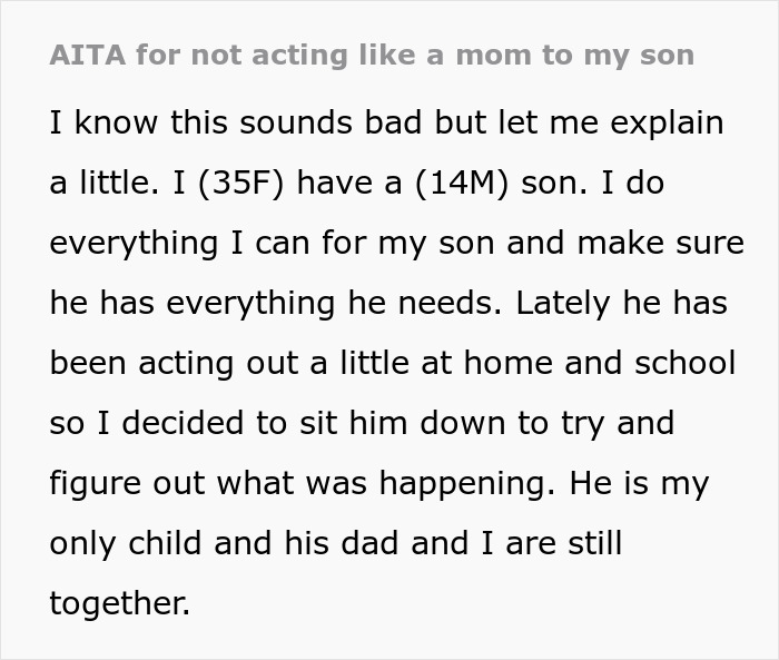 Text post discussing a mom&rsquo;s experience trying to discipline her teen son who acted out at home and school.