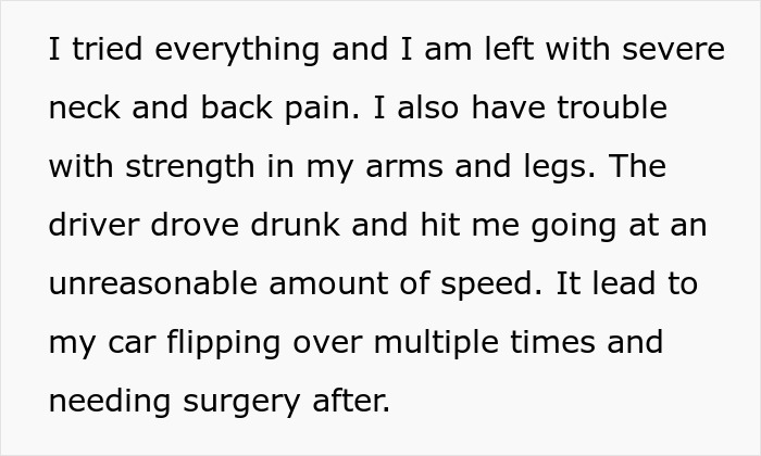 Text describing a woman considering going no-contact with her mom after a $150k lawsuit payout and reflecting on sacrifices made.