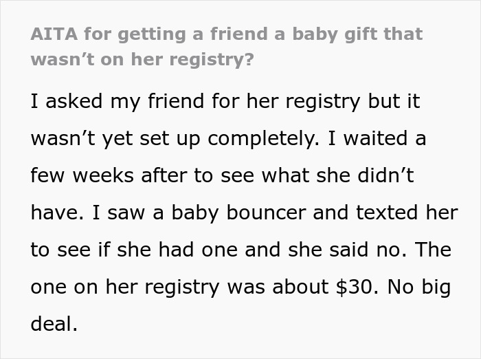 Person Gets A Different Gift For A Pregnant Friend Than On Registry, Ends Up Having To Cancel It - 2