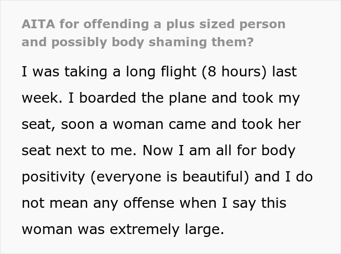 Person Gets Trapped By A Plus-Size Woman On A Flight, Makes Her Cry After Asking To Switch Seats - 2