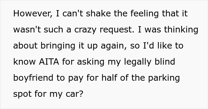 BF Refuses To Help Pay For Parking Spot Since He Doesn't Drive, Leaves GF Confused