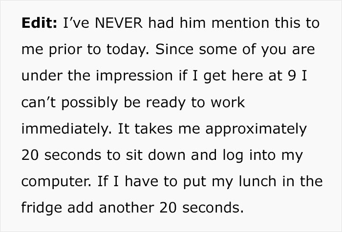Employee Refuses To Follow Boss's Demands To Show Up Earlier - 8