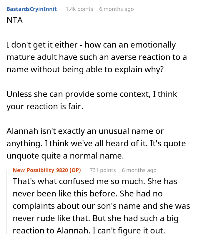 "AITA For Telling My Sister Her Reaction To My Daughter's Name Was Way Over The Top And Rude?" "AITA For Telling My Sister Her Reaction To My Daughter's Name Was Way Over The Top And Rude?"