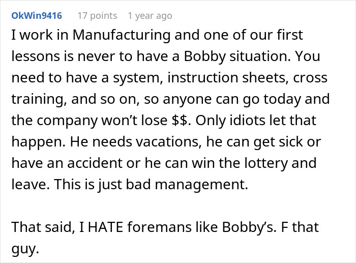 “Leave Bobby Alone”: Power-Hungry Boss Won’t Listen, Messes Around With Key Worker, Gets Fired “Leave Bobby Alone”: Power-Hungry Boss Won’t Listen, Messes Around With Key Worker, Gets Fired