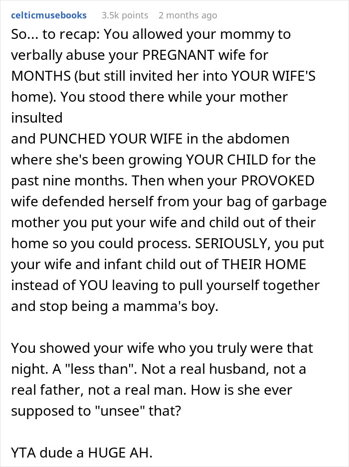 Text post showing a woman confronting her husband over his mother's insults and handing him divorce papers.