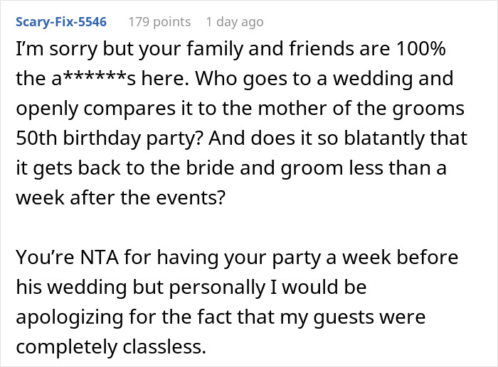 Mom Warns Son Her Birthday Party Is Going To Upstage His Wedding But He Doesn't Care, Regrets It