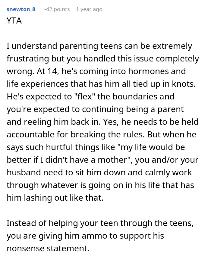 Online discussion about parenting challenges with a teen becoming an exemplary son after mom's strict punishment.