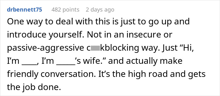 Reddit comment discussing a woman making her husband post their argument online and receiving a reality check.