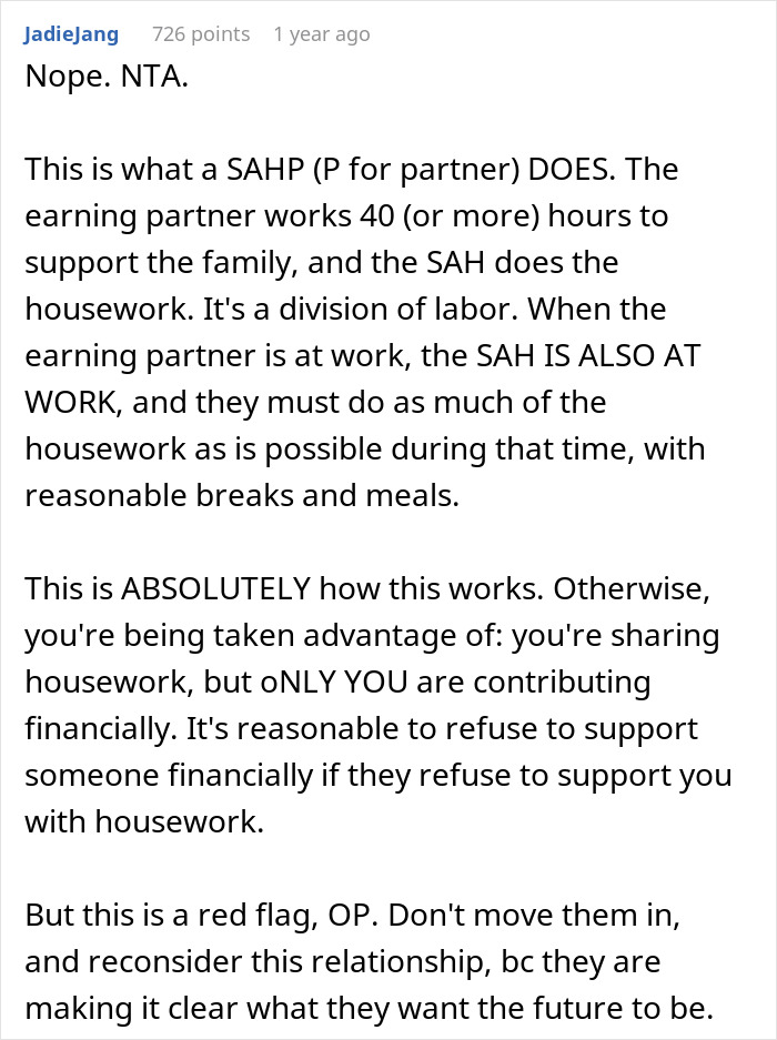 Person Happy To Have A SAH Partner If They Commit To 40 Hours Of Chores, Drama Ensues - 12