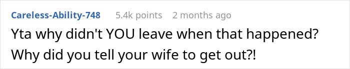 Comment text on a white background discussing a wife handing husband divorce papers after he ignored insults from his mom.