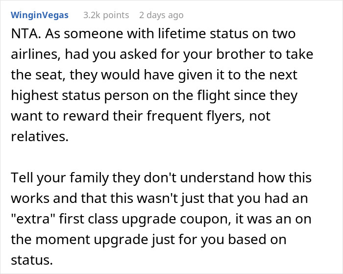 Sis Got A Free Upgrade To First Class On Long Flight, Family Is Furious She Didn’t Give It To Bro Sis Got A Free Upgrade To First Class On Long Flight, Family Is Furious She Didn’t Give It To Bro