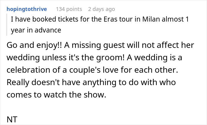 "AITA For Choosing A Concert Over My Best Friend's Wedding?"
