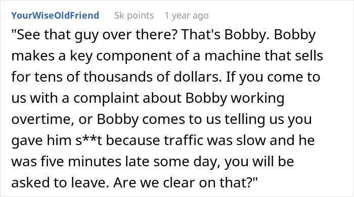 “Leave Bobby Alone”: Power-Hungry Boss Won’t Listen, Messes Around With Key Worker, Gets Fired “Leave Bobby Alone”: Power-Hungry Boss Won’t Listen, Messes Around With Key Worker, Gets Fired