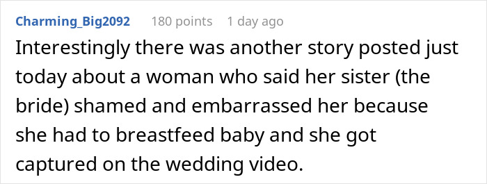 Bride Dislikes Sister's 'Exhibitionism' While Breastfeeding, Seats Her Aside At The Ceremony Bride Dislikes Sister's 'Exhibitionism' While Breastfeeding, Seats Her Aside At The Ceremony