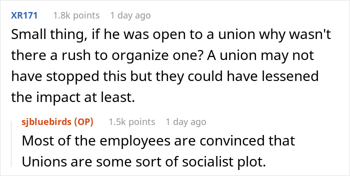 Reddit discussion about unionization in response to a machinist's firing due to a controversial tattoo. - 15