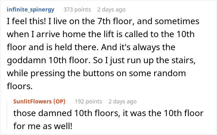 Person Forced To Take The Stairs As Neighbors Hold Up Lift, Makes Sure They Regret It
