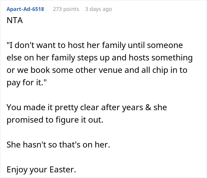 Husband Is Fed Up With Hosting Holidays For Wife's Fam, Ends Up Leaving Her Alone For Easter - 20